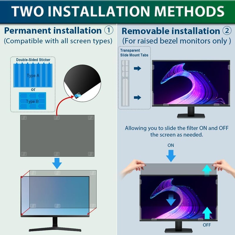 STARY [2 Pack] 24 Inch Computer Privacy Screen for 16:9 Widescreen Monitor,Eye Protection Anti Glare Blue Light Computer Monitor Privacy Filter, Removable Anti Spy -Scratch 24 Inch Protector Film - Image 5